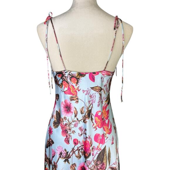 Victoria's Secret NWT Blue Floral Satin Tie Strap Midi Slip Dress Nightgown - Picture 8 of 12